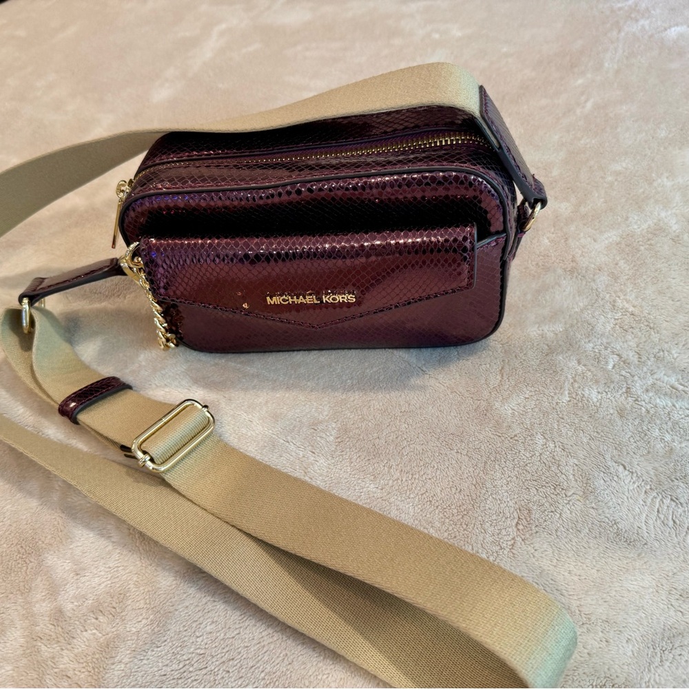 Michael Kors Wine Snakeskin Crossbody Bag